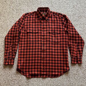 VTG Ben Silver Charleston Men’s Red Blk Buffalo Check Wool Camp Shirt M MIUSA